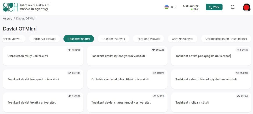 Abituriyentlarni eng ko'p qiziqtirayotgan Top 10ta davlat oliygohi ma'lum bo'ldi.